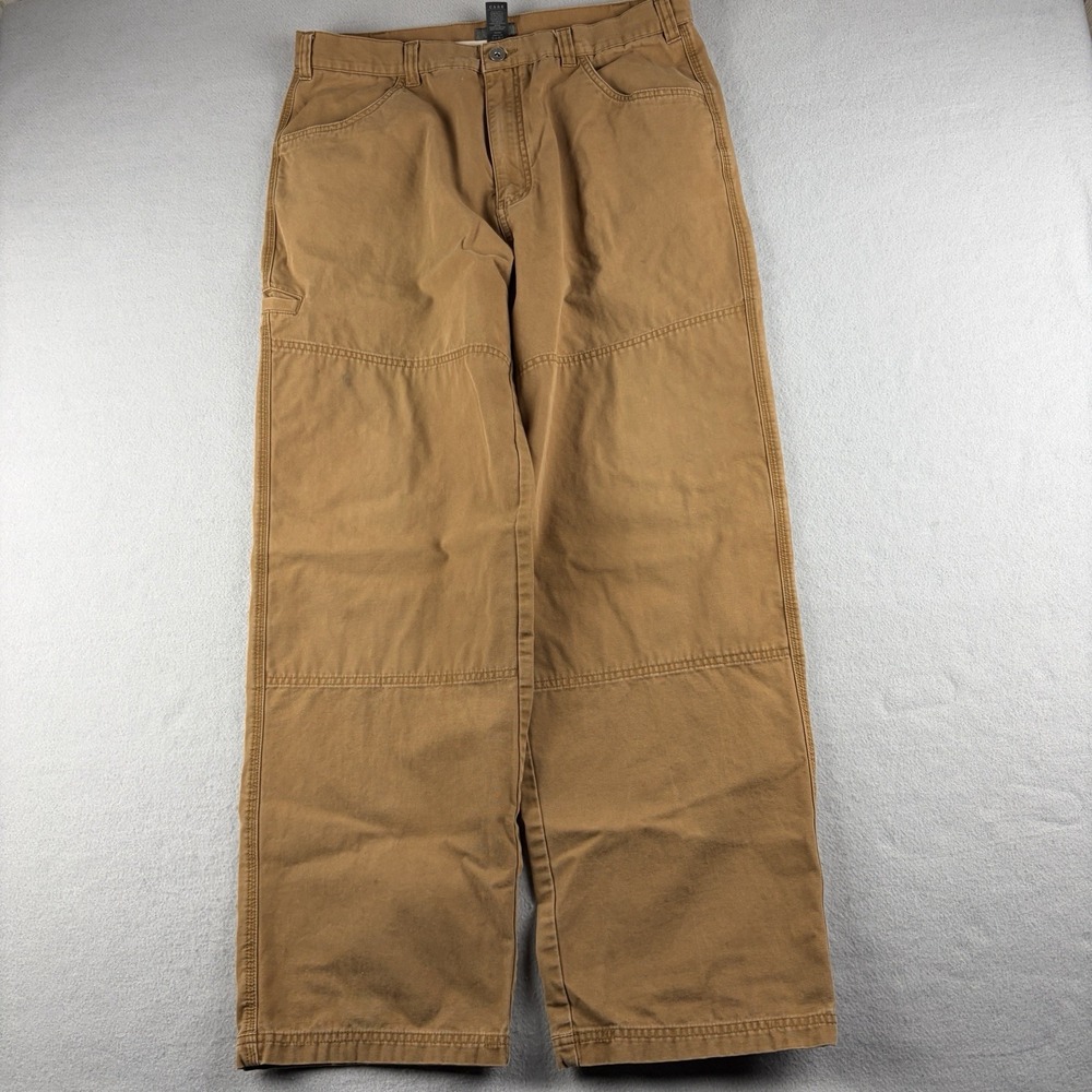 REI Co-op Trail Builder Pants Men 36x32 Fits 34x31 Brown Canvas Double Knee